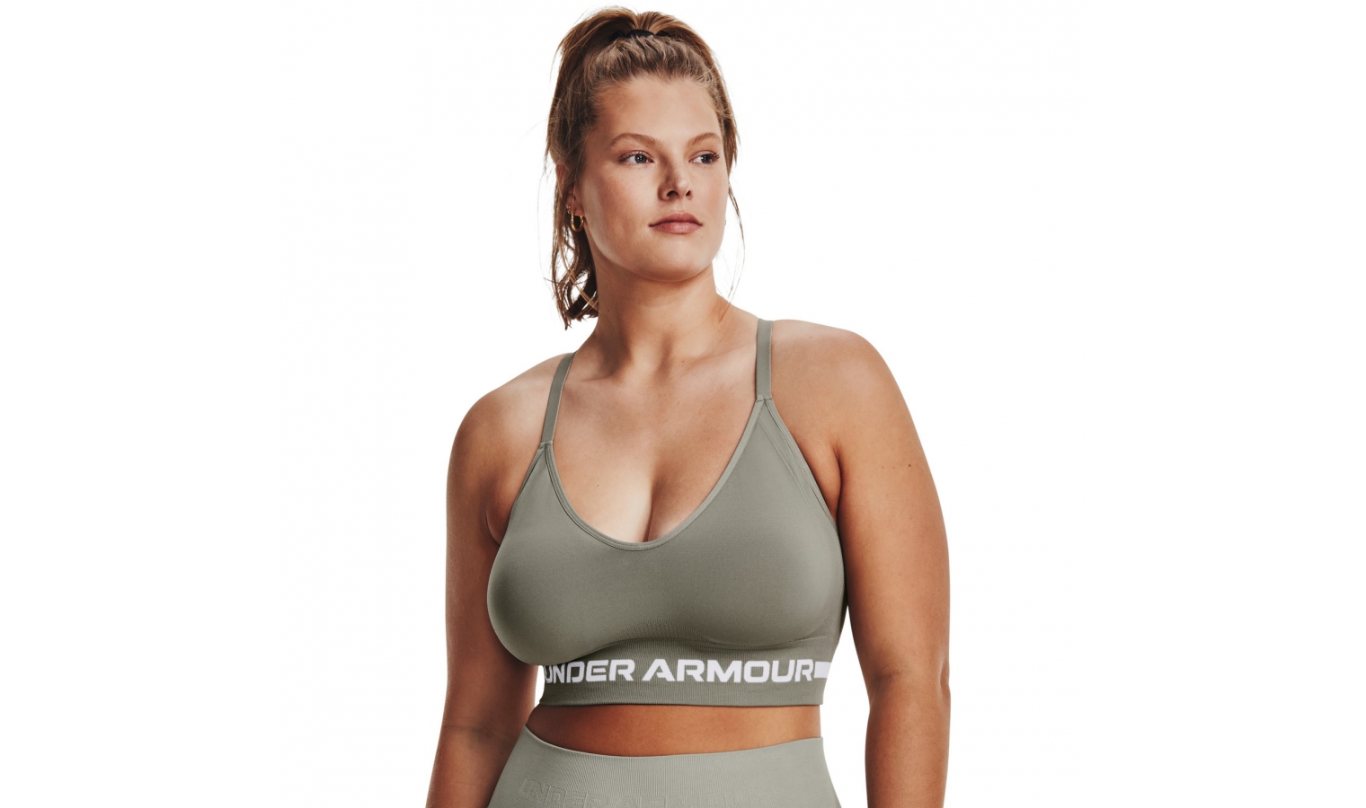 Womens sports bra with support Under Armour SEAMLESS LOW LONG BRA W green
